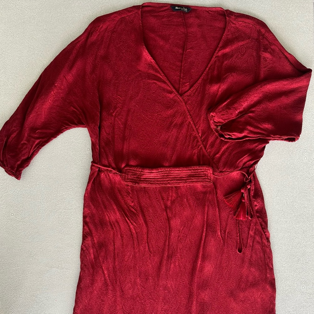 Massimo Dutti Belted Red Dress